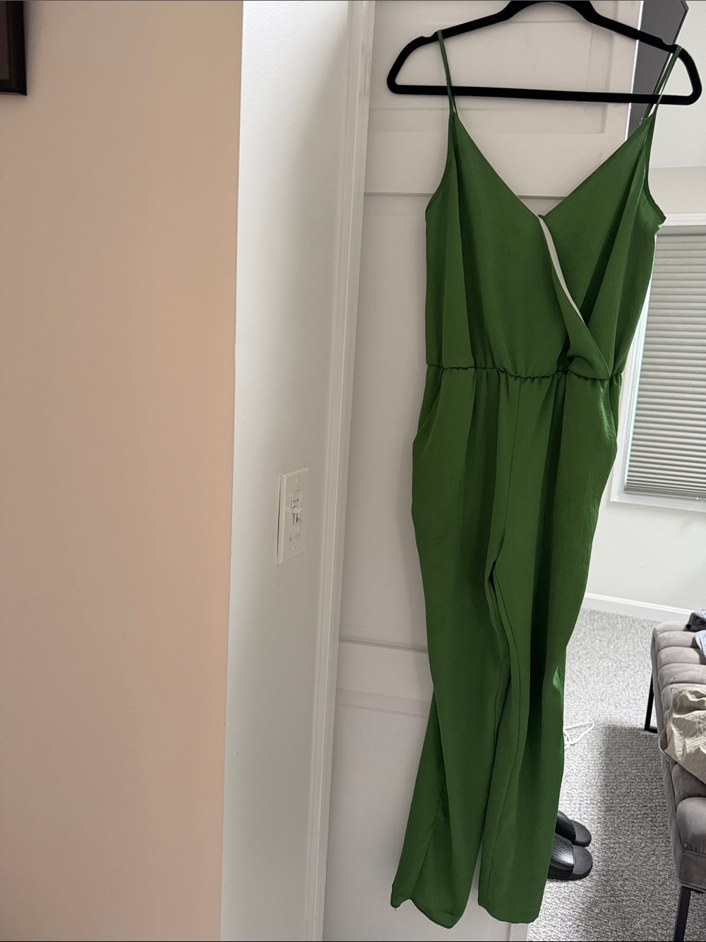 Zara Olive Green V-Neck Spaghetti Strap Jumpsuit